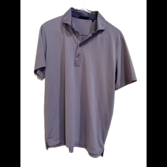 Greyson Polo Shirt Mens XL Purple/whiteStriped Button Collar Golf Performance A1 - Picture 1 of 6